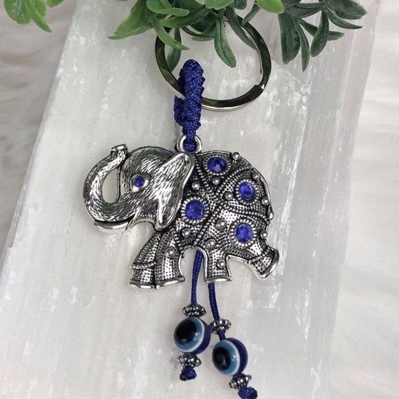 - Accessories - RADIANT Lucky ELEPHANT Silver+Blue Gems Keychain
